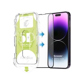 Microsonic iPhone Uyumlu 14 Pro Max Magic Uygulama Aparatlı Tam Kapatan Siyah Ekran Koruyucu