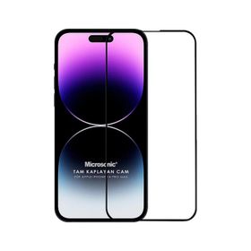Microsonic iPhone Uyumlu 14 Pro Max Tam Kaplayan Temperli Siyah Cam Ekran Koruyucu
