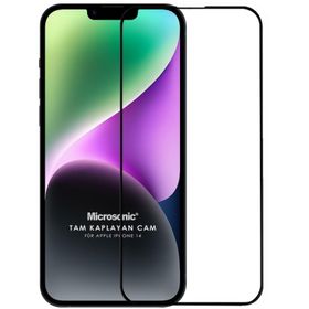 Microsonic iPhone Uyumlu 14 Tam Kaplayan Temperli Siyah Cam Ekran Koruyucu