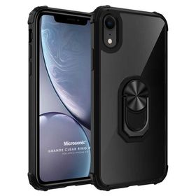 Microsonic iPhone XR Grande Clear Ring Holder Siyah Cep Telefonu Kılıfı