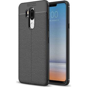 Microsonic LG G7 Deri Dokulu Silikon Siyah Kılıf