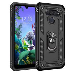 Microsonic LG Q60 Military Ring Holder Siyah Cep Telefonu Kılıfı