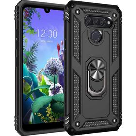 Microsonic LG Q60 Military Ring Holder Siyah Cep Telefonu Kılıfı