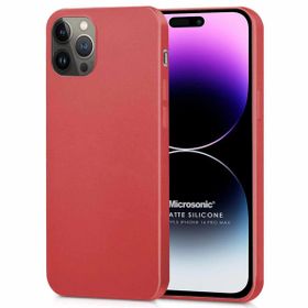 Microsonic Matte Silicone Apple iPhone 14 Pro Max Kırmızı Cep Telefon Kılıfı