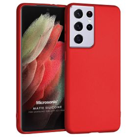 Microsonic Matte Silicone Samsung Galaxy S21 Ultra Kırmızı Cep Telefonu Kılıfı