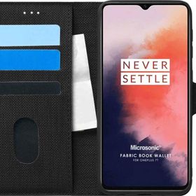 Microsonic Oneplus 7T Fabric Book Wallet Siyah Kılıf