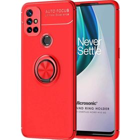 Microsonic OnePlus Nord N10 5G Kickstand Ring Holder Kırmızı Cep Telefonu Kılıfı