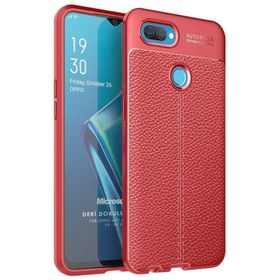 Microsonic Oppo A12 Deri Dokulu Silikon Kırmızı Cep Telefonu Kılıfı