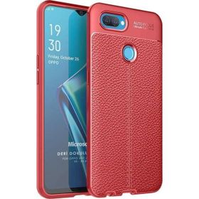 Microsonic Oppo A12 Deri Dokulu Silikon Kırmızı Cep Telefonu Kılıfı