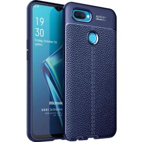 Microsonic Oppo A12 Deri Dokulu Silikon Lacivert Cep Telefonu Kılıfı