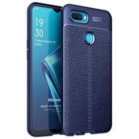 Microsonic Oppo A12 Deri Dokulu Silikon Lacivert Cep Telefonu Kılıfı