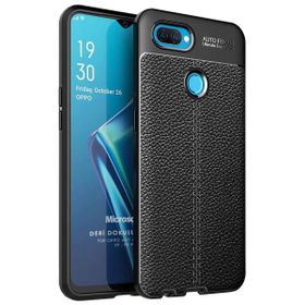 Microsonic Oppo A12 Deri Dokulu Silikon Siyah Cep Telefonu Kılıfı