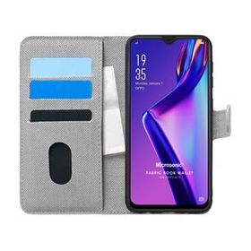 Microsonic Oppo A12 Fabric Book Wallet Gri Cep Telefonu Kılıfı
