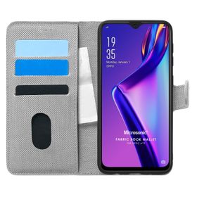 Microsonic Oppo A12 Fabric Book Wallet Gri Cep Telefonu Kılıfı
