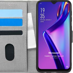 Microsonic Oppo A12 Fabric Book Wallet Gri Cep Telefonu Kılıfı