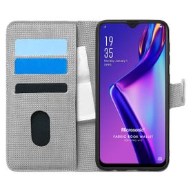 Microsonic Oppo A12 Fabric Book Wallet Gri Cep Telefonu Kılıfı