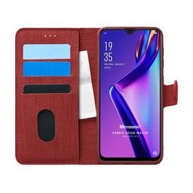 Microsonic Oppo A12 Fabric Book Wallet Kırmızı Cep Telefonu Kılıfı