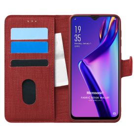 Microsonic Oppo A12 Fabric Book Wallet Kırmızı Cep Telefonu Kılıfı