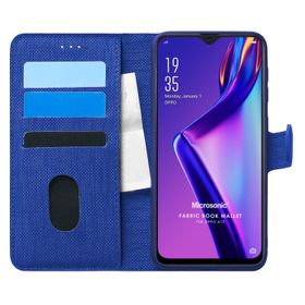 Microsonic Oppo A12 Fabric Book Wallet Lacivert Cep Telefonu Kılıfı