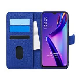 Microsonic Oppo A12 Fabric Book Wallet Lacivert Cep Telefonu Kılıfı