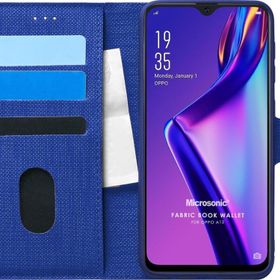 Microsonic Oppo A12 Fabric Book Wallet Lacivert Cep Telefonu Kılıfı
