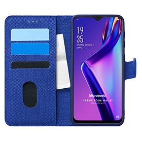 Microsonic Oppo A12 Fabric Book Wallet Lacivert Cep Telefonu Kılıfı