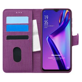 Microsonic Oppo A12 Fabric Book Wallet Mor Cep Telefonu Kılıfı