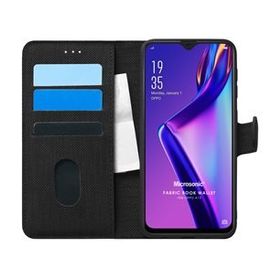 Microsonic Oppo A12 Fabric Book Wallet Siyah Cep Telefonu Kılıfı