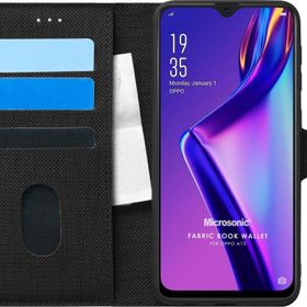 Microsonic Oppo A12 Fabric Book Wallet Siyah Cep Telefonu Kılıfı