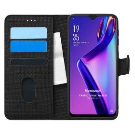 Microsonic Oppo A12 Fabric Book Wallet Siyah Cep Telefonu Kılıfı