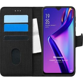 Microsonic Oppo A12 Fabric Book Wallet Siyah Cep Telefonu Kılıfı