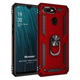 Microsonic Oppo A12 Military Ring Holder Kırmızı Cep Telefonu Kılıfı