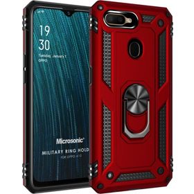Microsonic Oppo A12 Military Ring Holder Kırmızı Cep Telefonu Kılıfı