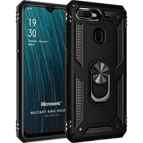 Microsonic Oppo A12 Military Ring Holder Siyah Cep Telefonu Kılıfı
