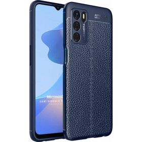 Microsonic Oppo A16 Deri Dokulu Silikon Lacivert Cep Telefonu Kılıfı