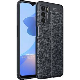 Microsonic Oppo A16 Deri Dokulu Silikon Siyah Cep Telefonu Kılıfı