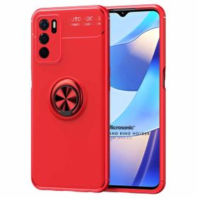 Microsonic Oppo A16 Kickstand Ring Holder Kırmızı Cep Telefonu Kılıfı