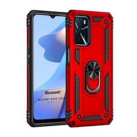 Microsonic Oppo A16 Military Ring Holder Kırmızı Cep Telefonu Kılıfı