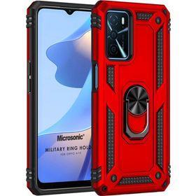 Microsonic Oppo A16 Military Ring Holder Kırmızı Cep Telefonu Kılıfı