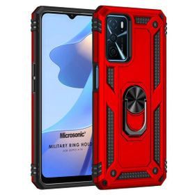 Microsonic Oppo A16 Military Ring Holder Kırmızı Cep Telefonu Kılıfı