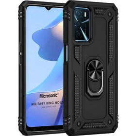 Microsonic Oppo A16 Military Ring Holder Siyah Cep Telefonu Kılıfı