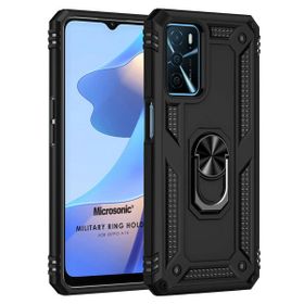 Microsonic Oppo A16 Military Ring Holder Siyah Cep Telefonu Kılıfı