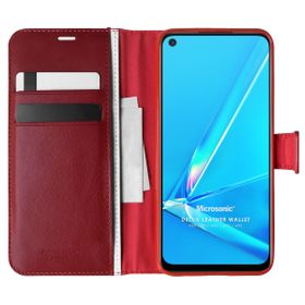 Microsonic Oppo A52 Delux Leather Wallet Kırmızı Cep Telefonu Kılıfı