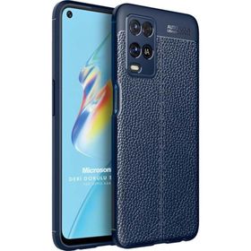 Microsonic Oppo A54 4G Deri Dokulu Silikon Lacivert Cep Telefonu Kılıfı