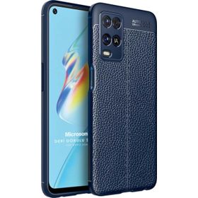 Microsonic Oppo A54 4G Deri Dokulu Silikon Lacivert Cep Telefonu Kılıfı