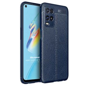 Microsonic Oppo A54 4G Deri Dokulu Silikon Lacivert Cep Telefonu Kılıfı
