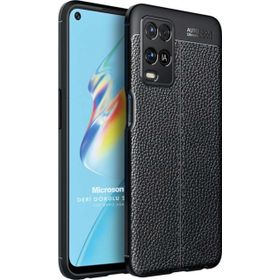 Microsonic Oppo A54 4G Deri Dokulu Silikon Siyah Cep Telefonu Kılıfı