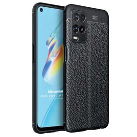 Microsonic Oppo A54 4G Deri Dokulu Silikon Siyah Cep Telefonu Kılıfı