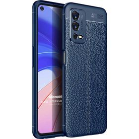 Microsonic Oppo A55 4G Deri Dokulu Silikon Lacivert Cep Telefonu Kılıfı