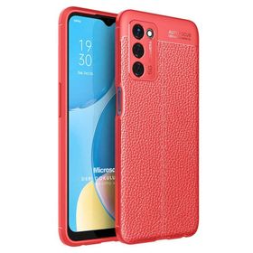 Microsonic Oppo A55 5G Deri Dokulu Silikon Kırmızı Kılıf